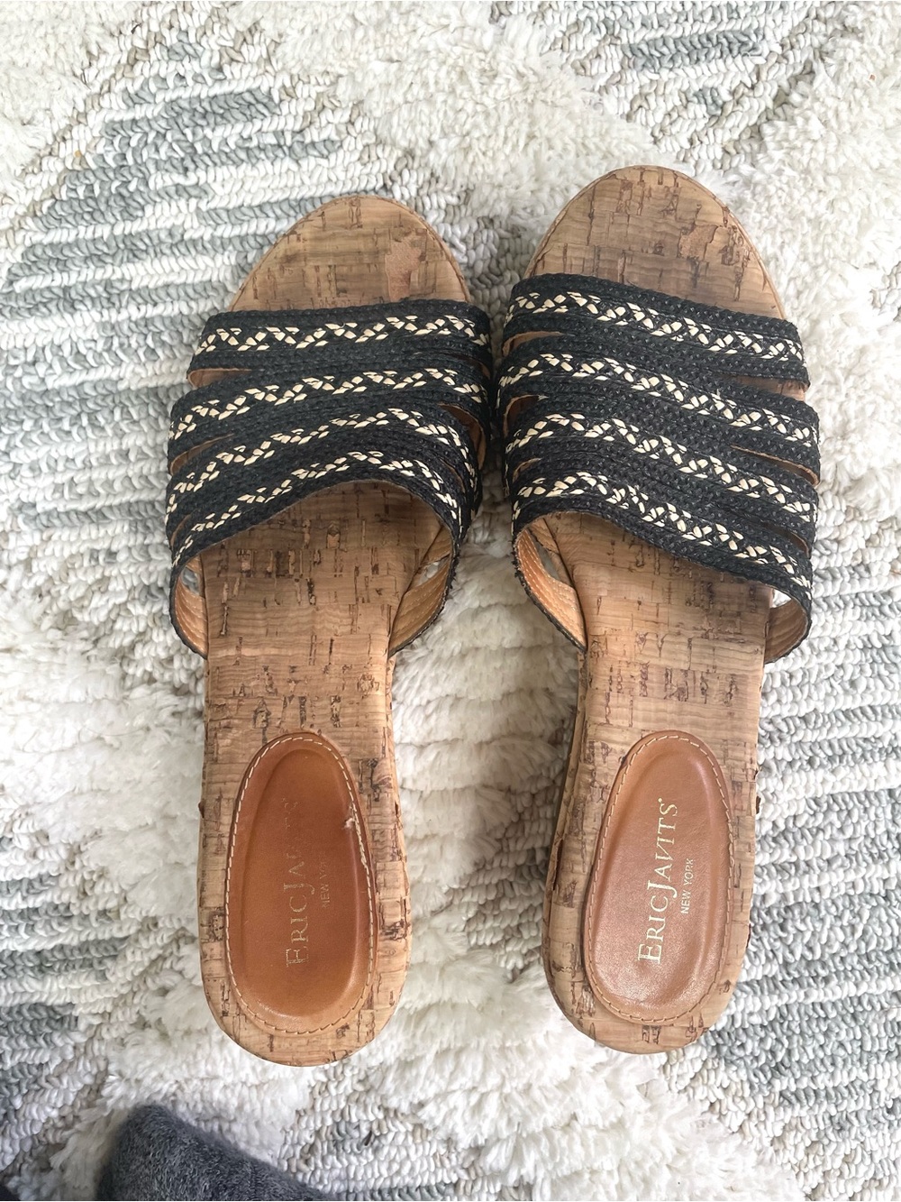 Eric Javits - Black Braided Cork Slide Mules - Estimated Size 8-9